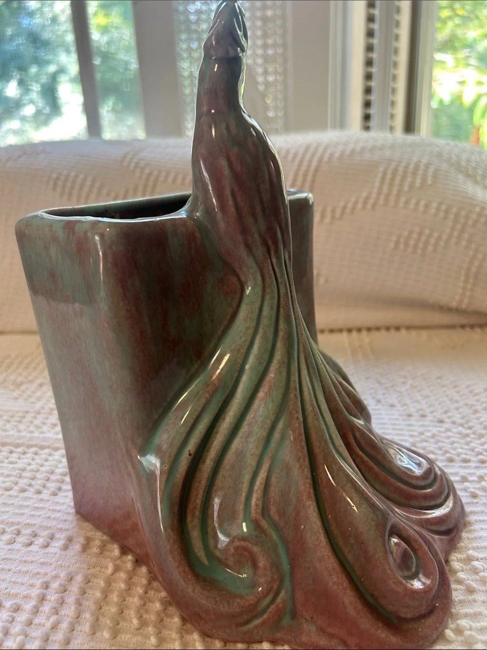 Artisan Iridescent Ceramic Peacock Vase West Coast Pottery